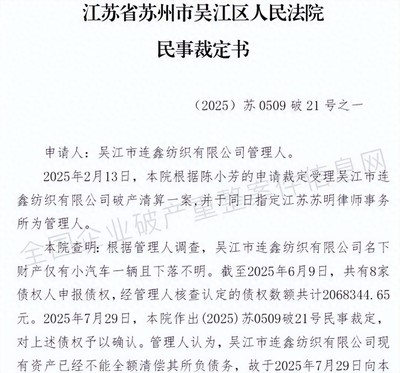 纺织业寒冬 吴江一工厂因债务危机破产退出市场